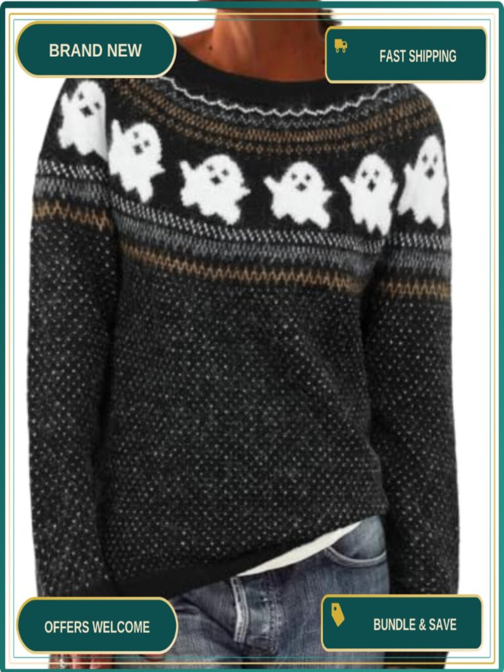 Fair Isle Knit Sweater Wool Blend Crewneck Pullover